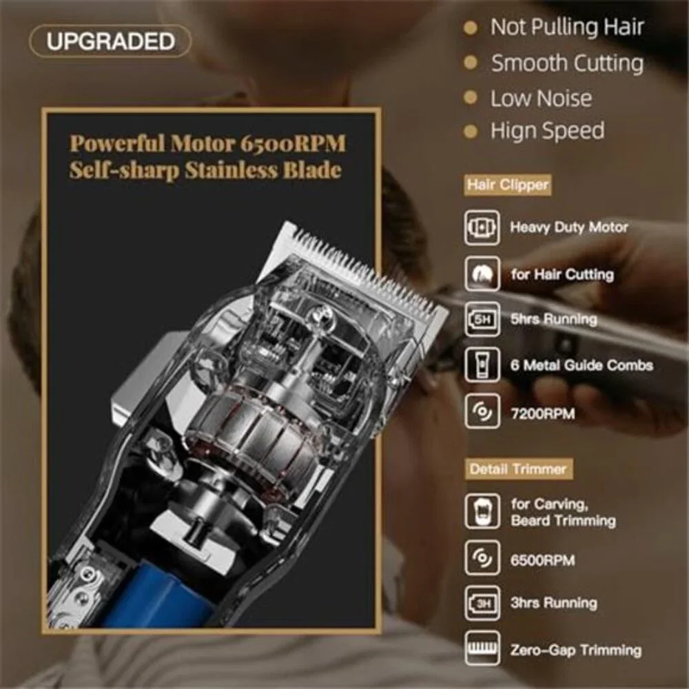 Men's Professional Hair Clipper Cordless Trimmers Set with LCD Display
